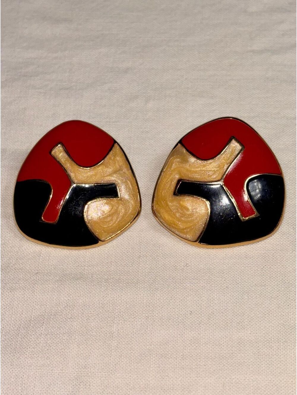 Vintage signed Monet Haberdashery Collection enamel earrings [COPY]